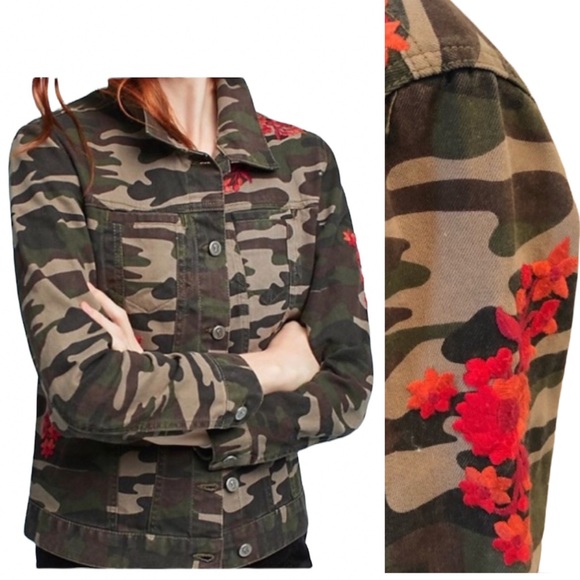 Pilcro and the Letterpress Jackets & Blazers - Pilacro & the Letterpress camouflage & floral embroidery jean jacket extra small